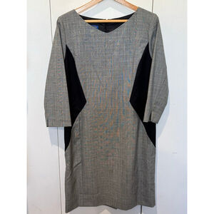 Women's Pendleton sheath Dress Size 14 Gray Black Plaid Wool. 3/4 sleeve.